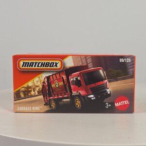 Matchbox Garbage King Red Die-Cast Toy Truck 99/125 Mattel 3+ Collectible New In